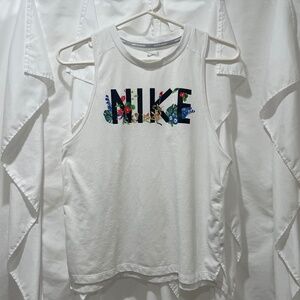 Nike White Athletic Tank with Floral Logo Sz M